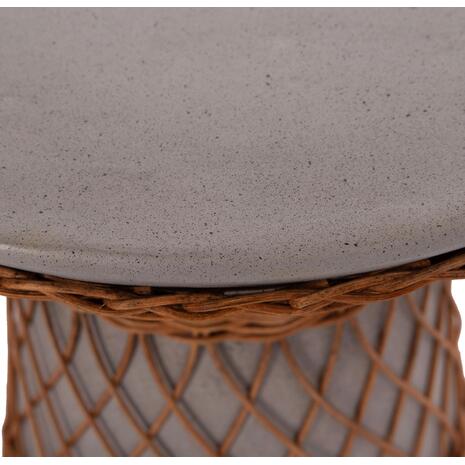ΒΟΗΘΗΤΙΚΟ ΤΡΑΠΕΖΙ ΣΤΡΟΓΓΥΛΟ DELIA HM18167.03 FIBER CEMENT ΓΚΡΙ & RATTAN Φ40x45Υεκ