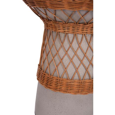 ΒΟΗΘΗΤΙΚΟ ΤΡΑΠΕΖΙ ΣΤΡΟΓΓΥΛΟ DELIA HM18167.03 FIBER CEMENT ΓΚΡΙ & RATTAN Φ40x45Υεκ