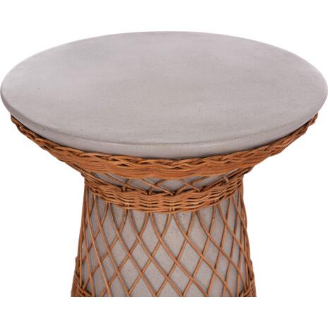 ΒΟΗΘΗΤΙΚΟ ΤΡΑΠΕΖΙ ΣΤΡΟΓΓΥΛΟ DELIA HM18167.03 FIBER CEMENT ΓΚΡΙ & RATTAN Φ40x45Υεκ