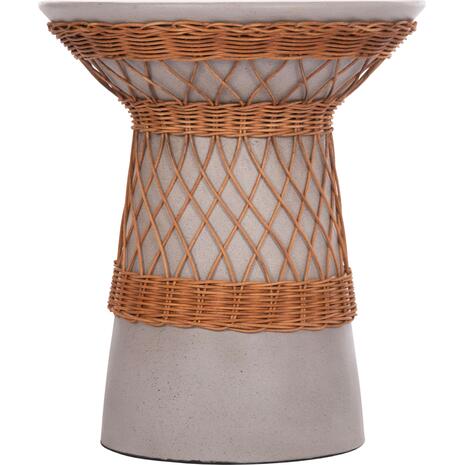 ΒΟΗΘΗΤΙΚΟ ΤΡΑΠΕΖΙ ΣΤΡΟΓΓΥΛΟ DELIA HM18167.03 FIBER CEMENT ΓΚΡΙ & RATTAN Φ40x45Υεκ