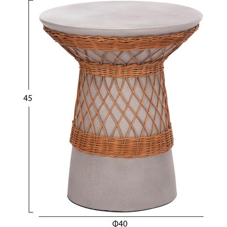 ΒΟΗΘΗΤΙΚΟ ΤΡΑΠΕΖΙ ΣΤΡΟΓΓΥΛΟ DELIA HM18167.03 FIBER CEMENT ΓΚΡΙ & RATTAN Φ40x45Υεκ