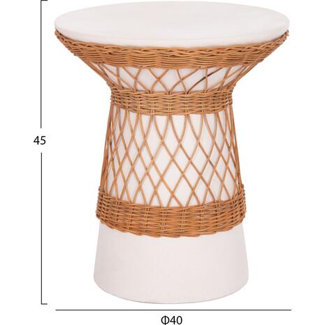 ΒΟΗΘΗΤΙΚΟ ΤΡΑΠΕΖΙ ΣΤΡΟΓΓΥΛΟ DELIA HM18167.02 FIBER CEMENT ΛΕΥΚΟ & RATTAN Φ40x45Υεκ