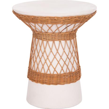 ΒΟΗΘΗΤΙΚΟ ΤΡΑΠΕΖΙ ΣΤΡΟΓΓΥΛΟ DELIA HM18167.02 FIBER CEMENT ΛΕΥΚΟ & RATTAN Φ40x45Υεκ