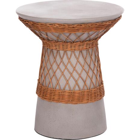 ΒΟΗΘΗΤΙΚΟ ΤΡΑΠΕΖΙ ΣΤΡΟΓΓΥΛΟ DELIA HM18167.03 FIBER CEMENT ΓΚΡΙ & RATTAN Φ40x45Υεκ