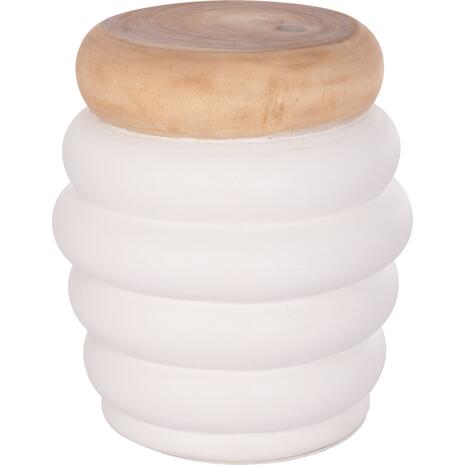 ΤΡΑΠΕΖΙ ΒΟΗΘΗΤΙΚΟ PUFFAT HM18172.02 FIBER CEMENT ΛΕΥΚΟ- ΞΥΛΟ TEAK TOP Φ45x46Υεκ.