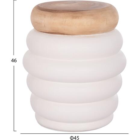 ΤΡΑΠΕΖΙ ΒΟΗΘΗΤΙΚΟ PUFFAT HM18172.02 FIBER CEMENT ΛΕΥΚΟ- ΞΥΛΟ TEAK TOP Φ45x46Υεκ.