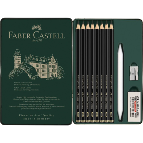 Σετ μολύβια σχεδίου και αξεσουάρ Faber Castell Pitt graphite matt σε μεταλλική κασετίνα 11 τεμαχίων