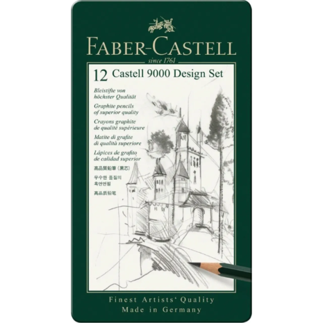 Σετ μολύβια σχεδίου Faber Castell 9000 σε μεταλλική κασετίνα 12 τεμαχίων