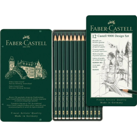 Σετ μολύβια σχεδίου Faber Castell 9000 σε μεταλλική κασετίνα 12 τεμαχίων