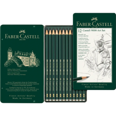 Μολύβια σχεδίου Faber- Castell 9000 σε μεταλλική κασετίνα 12 τεμαχίων 2H - 8B (119065)