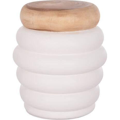 ΤΡΑΠΕΖΙ ΒΟΗΘΗΤΙΚΟ PUFFAT HM18172.02 FIBER CEMENT ΛΕΥΚΟ- ΞΥΛΟ TEAK TOP Φ45x46Υεκ.