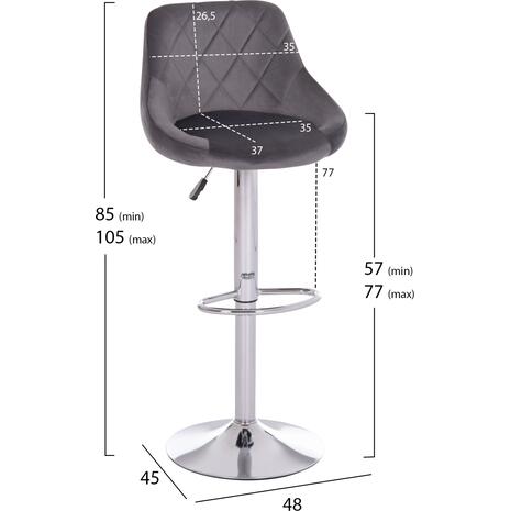ΣΚΑΜΠΟ ΜΠΑΡ ROSE HM204.41 ΜΕ ΑΜΟΡΤΙΣΕΡ ΧΡΩΜΙΟΥ & ΓΚΡΙ ΒΕΛΟΥΔΟ 48x45x105Υεκ. (σετ 2 τεμαχίων)
