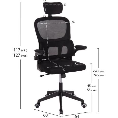 ΚΑΡΕΚΛΑ ΓΡΑΦΕΙΟΥ BASTON HM18236.01 ΜΑΥΡΟ MESH & PP ΣΚΕΛΕΤΟΣ 64x60x117-127Υεκ.