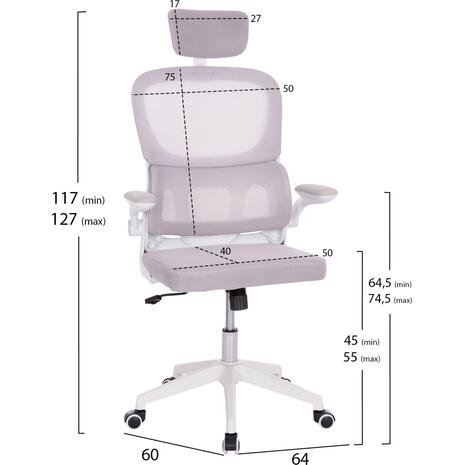 ΚΑΡΕΚΛΑ ΓΡΑΦΕΙΟΥ BASTON HM18236.03 ΓΚΡΙ MESH & ΛΕΥΚΟΣ PP ΣΚΕΛΕΤΟΣ 64x60x127Υεκ.