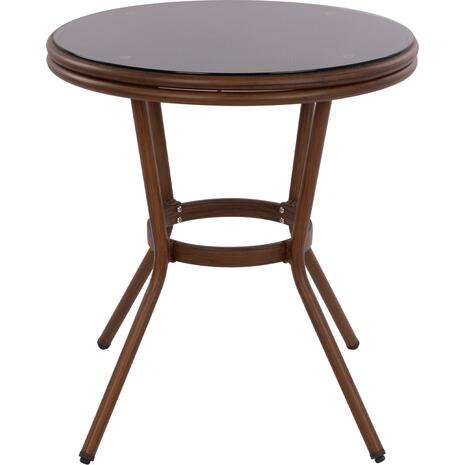 ΤΡΑΠΕΖΙ ΑΛΟΥΜΙΝΙΟΥ MOSES Φ70x76 εκ. BAMBOO LOOK HM5532.03 ΚΑΦΕ ΜΕ ΓΥΑΛΙ
