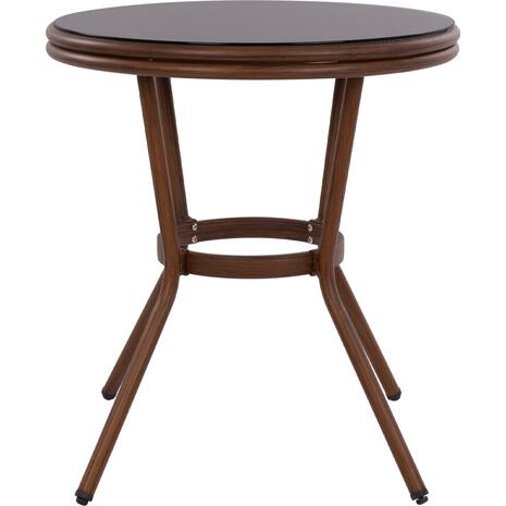ΤΡΑΠΕΖΙ ΑΛΟΥΜΙΝΙΟΥ MOSES Φ70x76 εκ. BAMBOO LOOK HM5532.03 ΚΑΦΕ ΜΕ ΓΥΑΛΙ