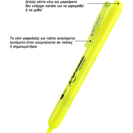 Μαρκαδόρος υπογράμμισης με κουμπί Writech Retractable Highlighter W-805N 1-4mm Neon Yellow (Yellow)