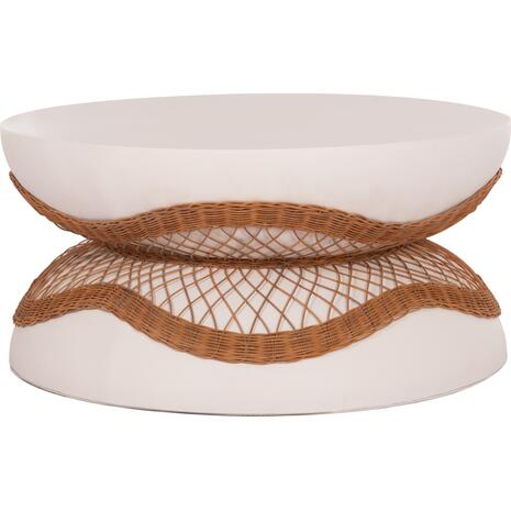 ΤΡΑΠΕΖΙ ΣΑΛΟΝΙΟΥ ANNA HM18157.02 FIBER CEMENT ΛΕΥΚΟ-ΦΥΣΙΚΟ RATTAN--Φ92x44.5Υεκ