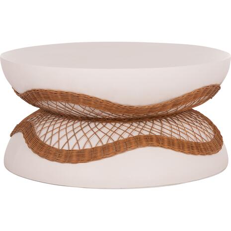 ΤΡΑΠΕΖΙ ΣΑΛΟΝΙΟΥ ANNA HM18157.02 FIBER CEMENT ΛΕΥΚΟ-ΦΥΣΙΚΟ RATTAN--Φ92x44.5Υεκ