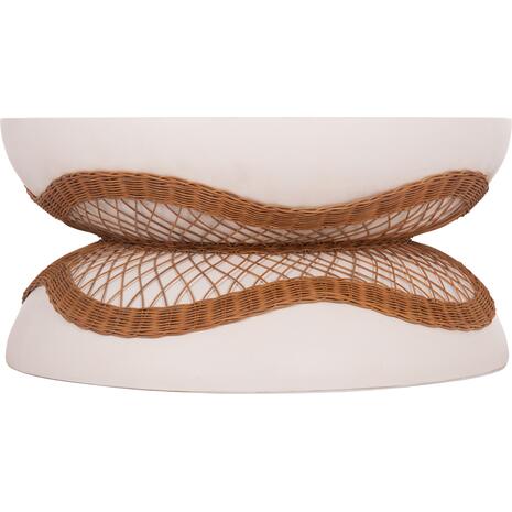 ΤΡΑΠΕΖΙ ΣΑΛΟΝΙΟΥ ANNA HM18157.02 FIBER CEMENT ΛΕΥΚΟ-ΦΥΣΙΚΟ RATTAN--Φ92x44.5Υεκ