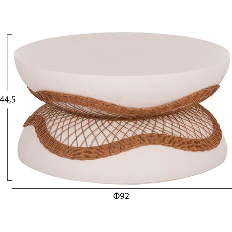 ΤΡΑΠΕΖΙ ΣΑΛΟΝΙΟΥ ANNA HM18157.02 FIBER CEMENT ΛΕΥΚΟ-ΦΥΣΙΚΟ RATTAN--Φ92x44.5Υεκ