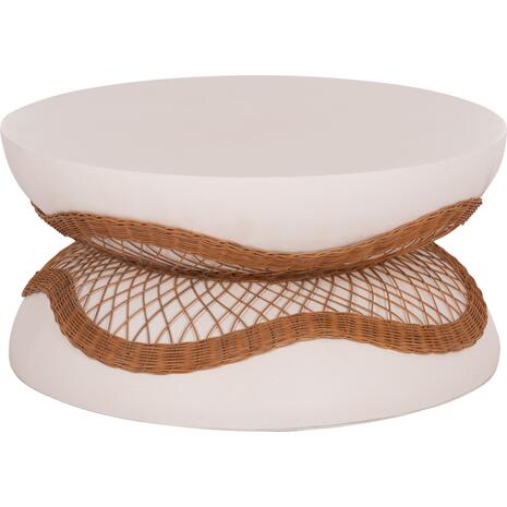 ΤΡΑΠΕΖΙ ΣΑΛΟΝΙΟΥ ANNA HM18157.02 FIBER CEMENT ΛΕΥΚΟ-ΦΥΣΙΚΟ RATTAN--Φ92x44.5Υεκ
