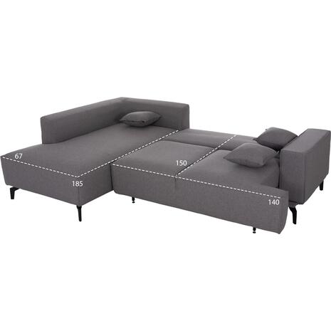 ΓΩΝΙΑΚΟΣ ΚΑΝΑΠΕΣ-ΚΡΕΒΑΤΙ ΜΕ ΑΠΟΘ.ΧΩΡΟ SAFFIRA HM3303.01L ΓΚΡΙ ΥΦΑΣΜΑ 270x195x100Υεκ.