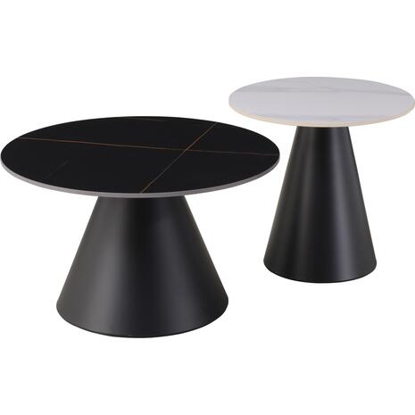 ΤΡΑΠΕΖΙΑ ΣΑΛΟΝΙΟΥ RIDGE HM18266.10 ΚΕΡΑΜΙΚΑ TOP ΜΕ ΟΨΗ ΜΑΥΡΟΥ-ΛΕΥΚΟΥ ΜΑΡΜΑΡΟΥ Φ50εκ & Φ70εκ