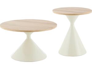 ΤΡΑΠΕΖΙΑ ΣΑΛΟΝΙΟΥ JENNEL HM18265 ΜΕΤΑΛΛΟ ΜΠΕΖ--MDF ΜΕ PAPERWOOD Φ50εκ & Φ70εκ