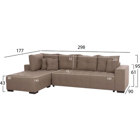 ΓΩΝΙΑΚΟΣ ΚΑΝΑΠΕΣ-ΚΡΕΒΑΤΙ ΜΕ ΑΠΟΘ.ΧΩΡΟ TRENDSTON HM3302.03L ΜΠΕΖ ΥΦΑΣΜΑ 298x177x95Υεκ