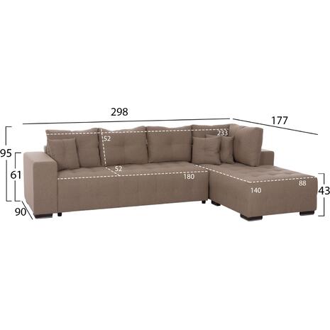 ΓΩΝΙΑΚΟΣ ΚΑΝΑΠΕΣ-ΚΡΕΒΑΤΙ ΜΕ ΑΠΟΘ.ΧΩΡΟ TRENDSTON HM3302.03R ΜΠΕΖ ΥΦΑΣΜΑ 298x177x95Υεκ