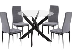 ΣΕΤ ΤΡΑΠΕΖΑΡΙΑΣ 5ΤΜΧ LADY HM21199.01 ΓΥΑΛΙ--ΜΕΤΑΛΛΟ ΣΕ ΜΑΥΡΟ & ΒΕΛΟΥΔΟ ΓΚΡΙ