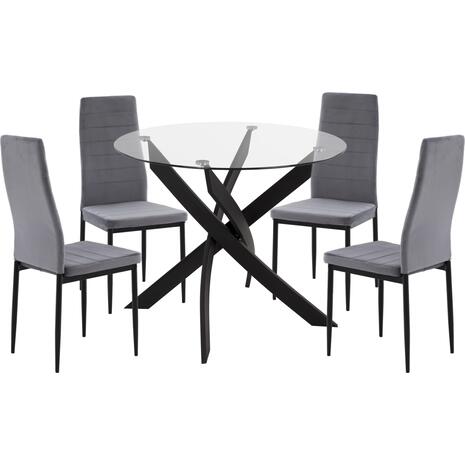 ΣΕΤ ΤΡΑΠΕΖΑΡΙΑΣ 5ΤΜΧ LADY HM21199.01 ΓΥΑΛΙ--ΜΕΤΑΛΛΟ ΣΕ ΜΑΥΡΟ & ΒΕΛΟΥΔΟ ΓΚΡΙ