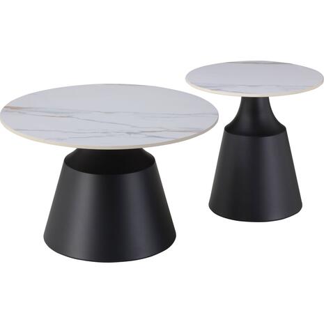 ΤΡΑΠΕΖΙΑ ΣΑΛΟΝΙΟΥ CORREN HM18264.04 ΚΕΡΑΜΙΚΑ TOP ΟΨΗ ΛΕΥΚΟΥ-ΧΡΥΣΟΥ ΜΑΡΜΑΡΟΥ Φ50εκ & Φ70εκ