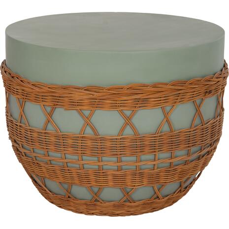 ΤΡΑΠΕΖΙ ΣΑΛΟΝΙΟΥ VILHENA HM18165 FIBER CEMENT ΠΡΑΣΙΝΟ-RATTAN ΦΥΣΙΚΟ Φ56x47Υεκ.