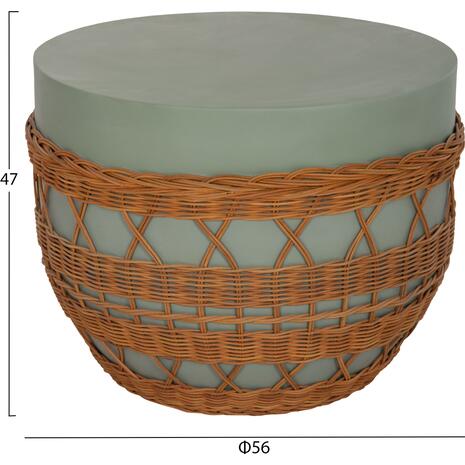 ΤΡΑΠΕΖΙ ΣΑΛΟΝΙΟΥ VILHENA HM18165 FIBER CEMENT ΠΡΑΣΙΝΟ-RATTAN ΦΥΣΙΚΟ Φ56x47Υεκ.