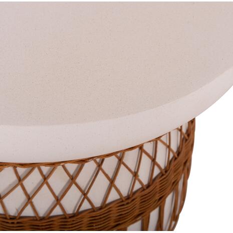 ΒΟΗΘΗΤΙΚΟ ΤΡΑΠΕΖΙ PRILEP HM18159.02 FIBER CEMENT ΛΕΥΚΟ & RATTAN--Φ60x76,5Υεκ