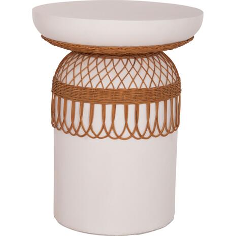 ΒΟΗΘΗΤΙΚΟ ΤΡΑΠΕΖΙ PRILEP HM18159.02 FIBER CEMENT ΛΕΥΚΟ & RATTAN--Φ60x76,5Υεκ