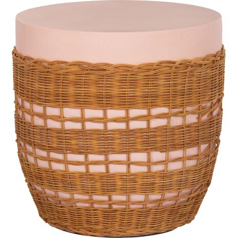 ΒΟΗΘΗΤΙΚΟ ΤΡΑΠΕΖΙ VILHENA HM18166 FIBER CEMENT ΡΟΖ-RATTAN ΦΥΣΙΚΟ Φ44.5x45Υεκ.