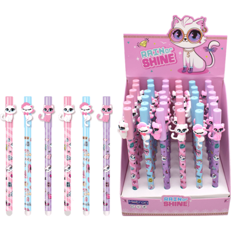 Στυλό Gel Metron Erasable Medium 0.7mm μπλε διάφορα σχέδια Rain or Shine Cats (Μπλε)