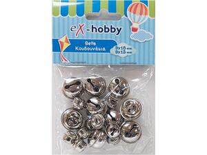 Κουδουνάκια ασημί χειροτεχνίας Ex-xobby 9x12mm & 9x18mm (συσκευασία 18 τεμαχίων)ί
