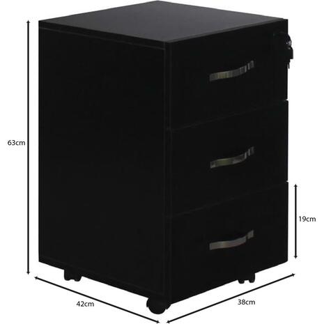 UNIT Συρταριέρα Γραφείου, 3 Συρτάρια, Τροχήλατη, Melamine Απόχρωση Μαύρο (ΕΟ438,2) (Μαύρο)
