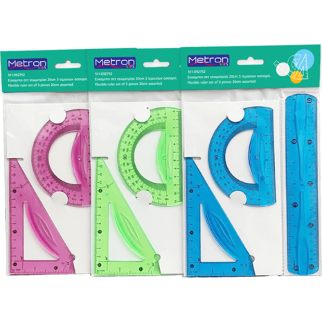 Σετ Γεωμετρίας Metron εύκαμπτο 20cm (Μοιρογν 180ο / Υποδεκάμ 20cm / Τρίγ 60ο)