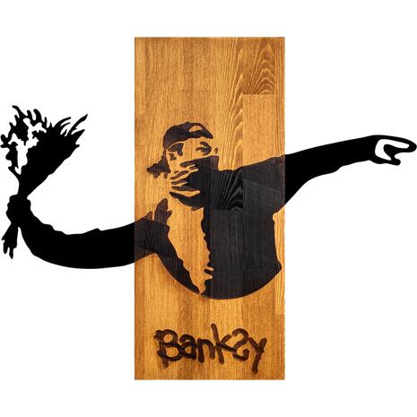 ΔΙΑΚΟΣΜΗΤΙΚΟ ΤΟΙΧΟΥ BANKSY HM4757-ΦΥΛΛΑ ΜΕΤΑΛΛΟΥ ΜΑΥΡΑ-ΞΥΛΟ 69x3(βάθος)x58Υεκ.
