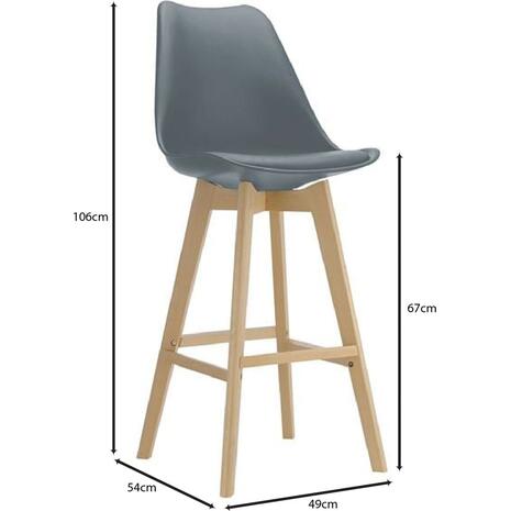 MARTIN Σκαμπό BAR Οξιά Φυσικό, Κάθισμα Η.67cm, PP-Pu Γκρι, Μονταρισμένη Ταπετσαρία (σετ 4 τεμαχίων) (ΕΜ147,41)