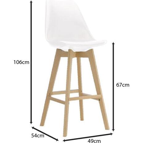 MARTIN Σκαμπό BAR Οξιά Φυσικό, Κάθισμα Η.67cm, PP-Pu Άσπρο, Μονταρισμένη Ταπετσαρία (σετ 4 τεμαχίων) (ΕΜ147,11)