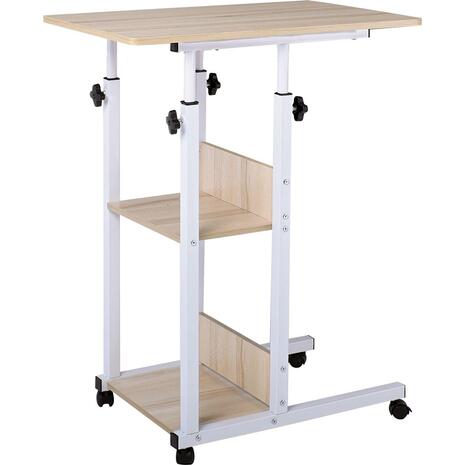 LIFT Βοηθητικό Τραπεζάκι Μέταλλο Βαφή Άσπρο, Melamine Απόχρωση Maple (ΕΜ48,1)