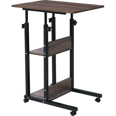 LIFT Βοηθητικό Τραπεζάκι Μέταλλο Βαφή Μαύρο, Melamine Απόχρωση Σκούρο Καρυδί (ΕΜ48,2)