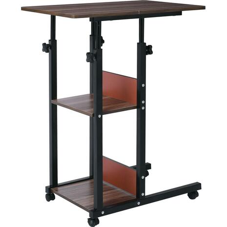 LIFT Βοηθητικό Τραπεζάκι Μέταλλο Βαφή Μαύρο, Melamine Απόχρωση Σκούρο Καρυδί (ΕΜ48,2)