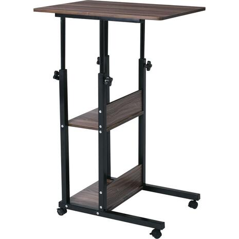 LIFT Βοηθητικό Τραπεζάκι Μέταλλο Βαφή Μαύρο, Melamine Απόχρωση Σκούρο Καρυδί (ΕΜ48,2)